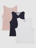 Reiss Kids' Violet Ribbed Vests, Pack of 3, Pink/Navy/White