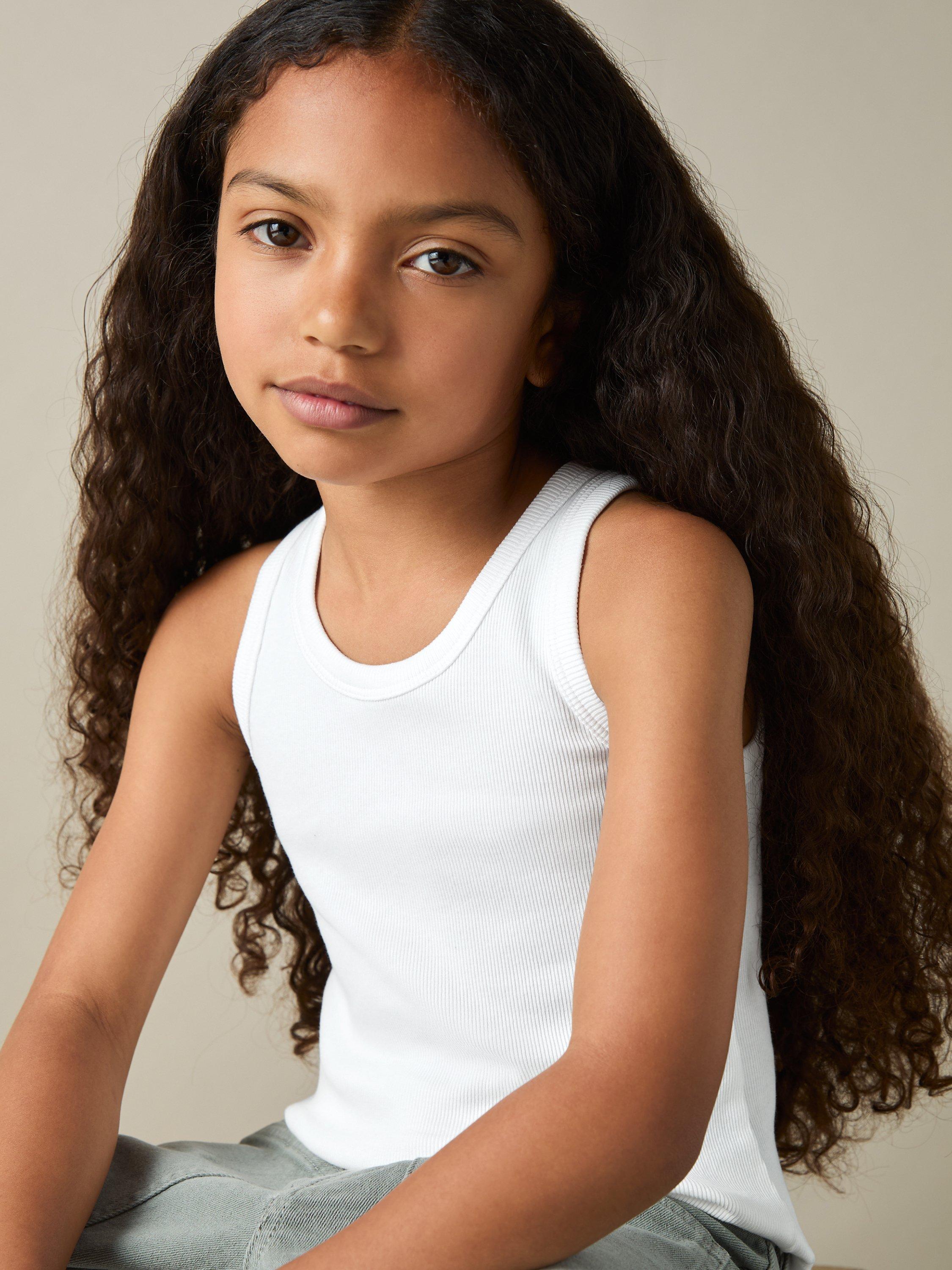 Product image 4 of 5, which shows Reiss Kids' Violet Ribbed Vests, Pack of 3, Pink/Navy/White, 4-5 years