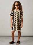 Reiss Kids' Natalie Cotton Blend Patterned Crochet Dress, Ecru