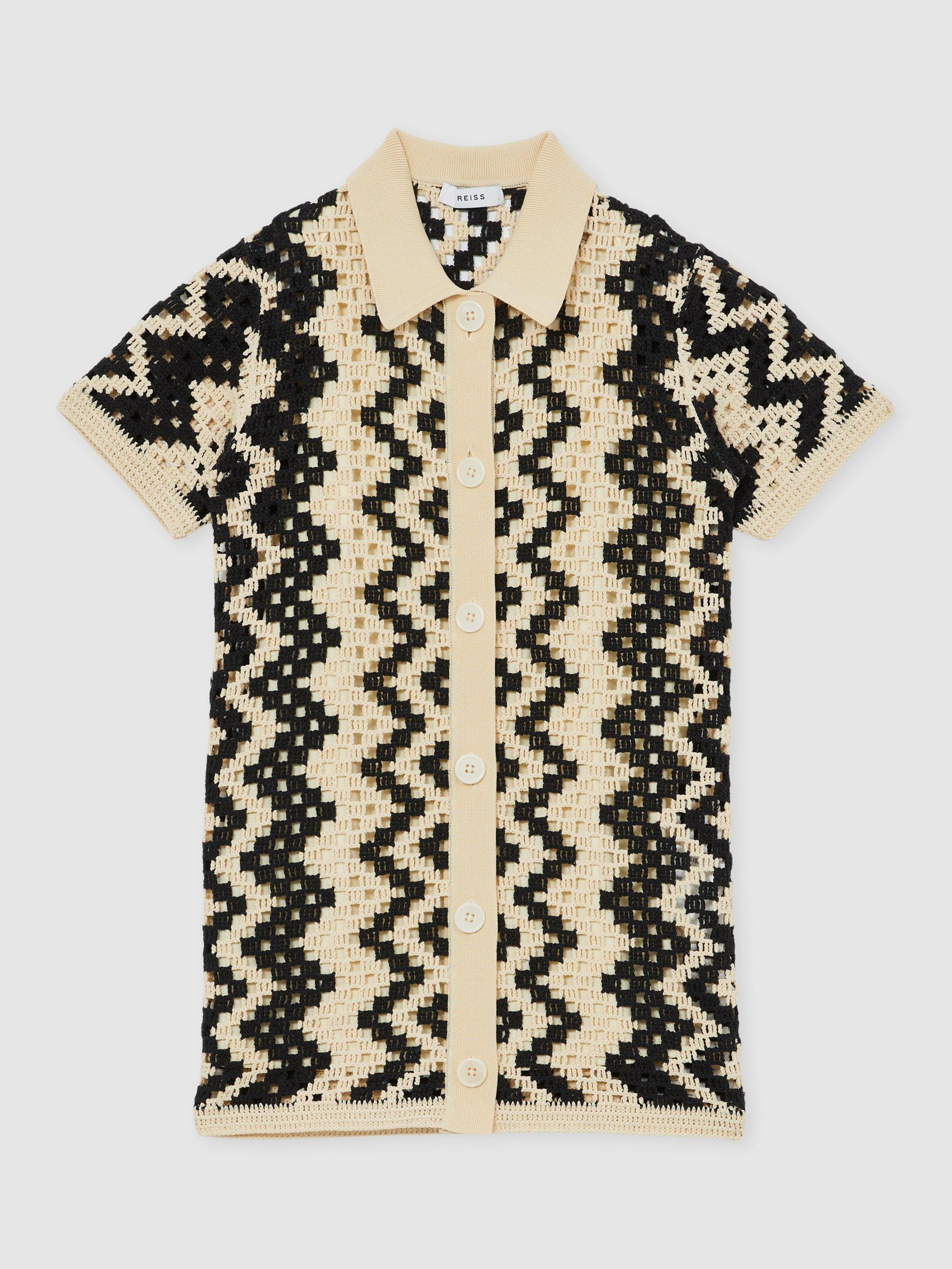 Reiss Kids' Natalie Cotton Blend Patterned Crochet Dress, Ecru