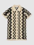 Reiss Kids' Natalie Cotton Blend Patterned Crochet Dress, Ecru