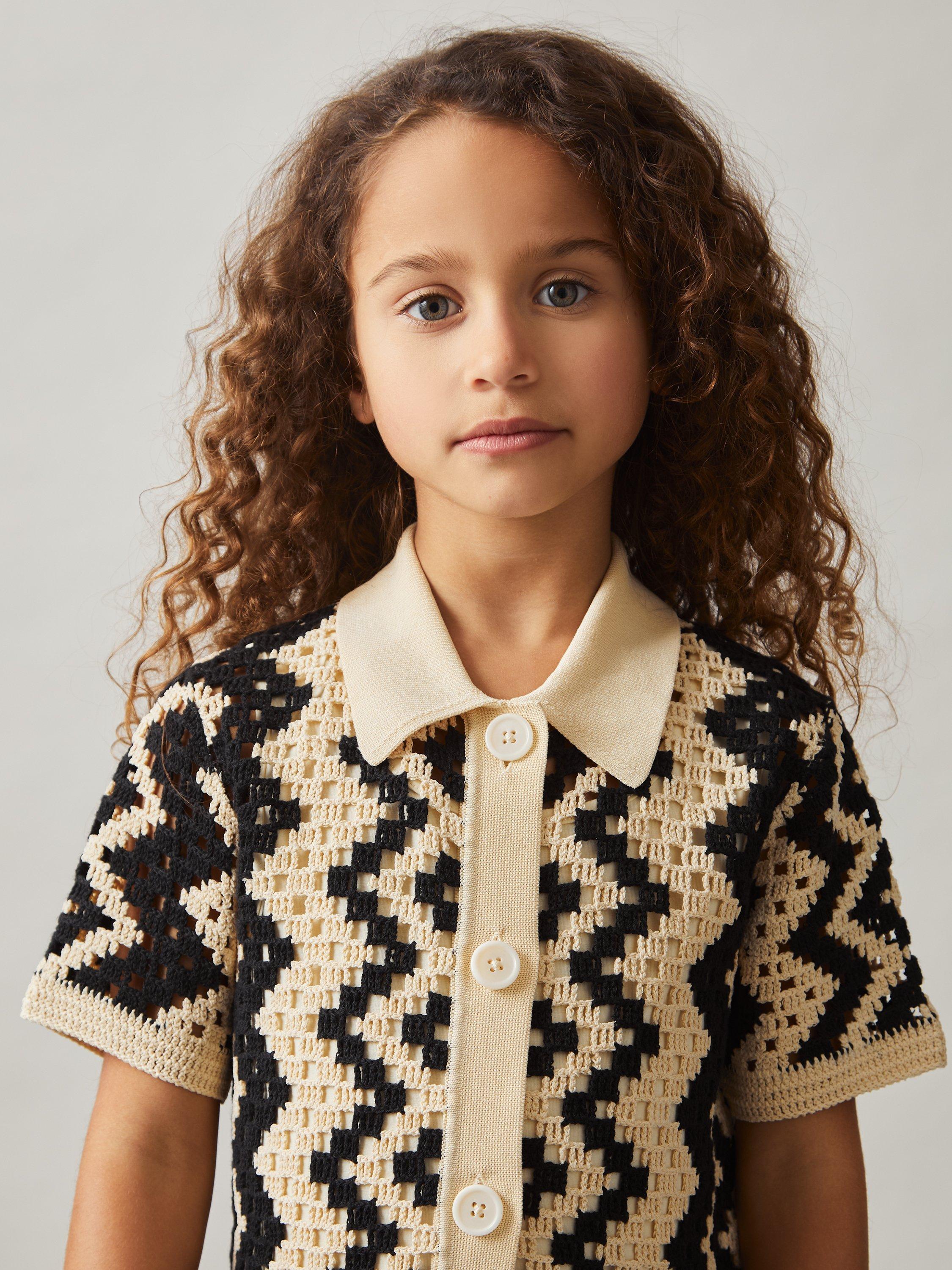 Product image 3 of 4, which shows Reiss Kids' Natalie Cotton Blend Patterned Crochet Dress, Ecru, 5-6 years