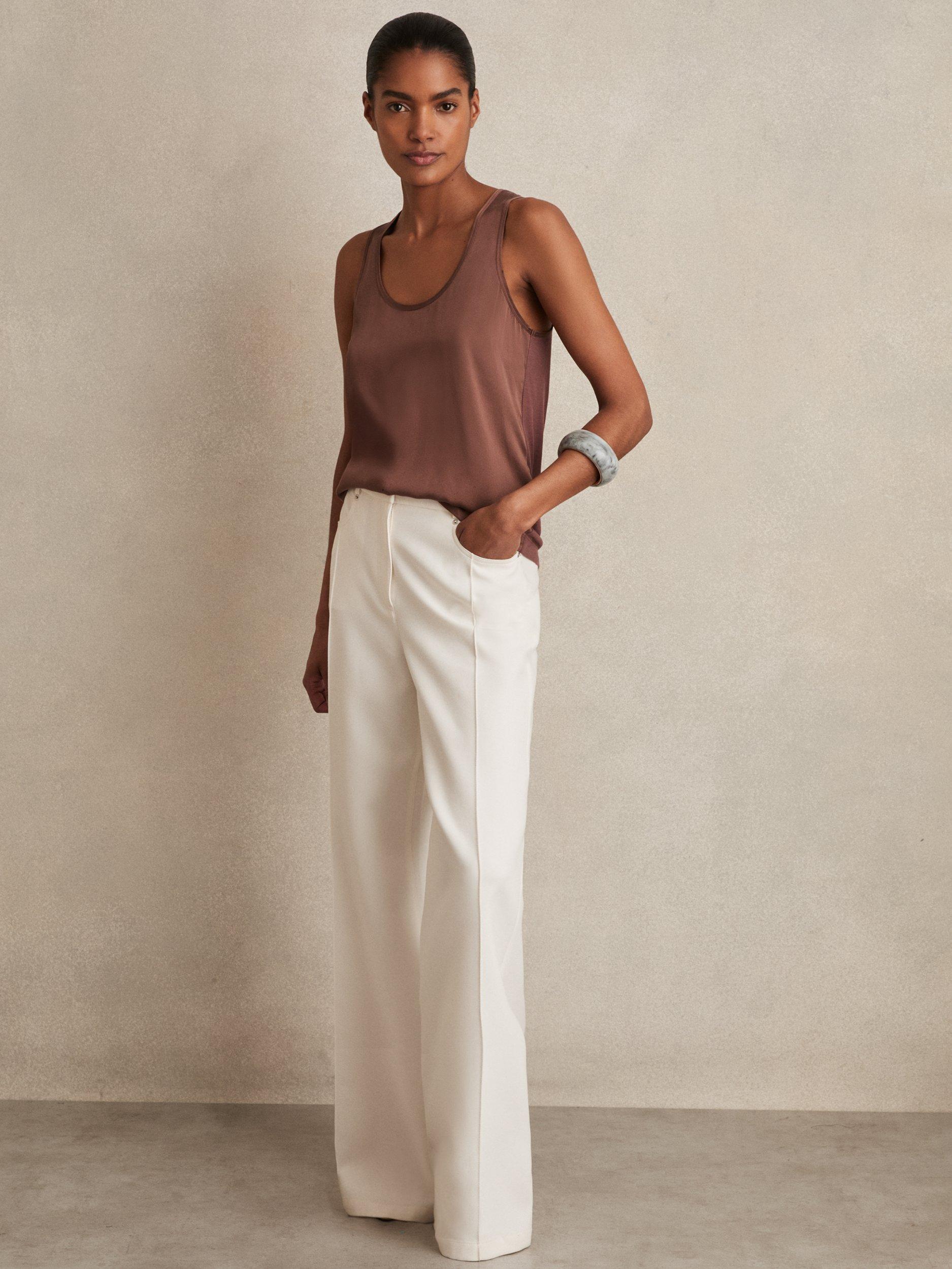 Product image 1 of 5, which shows Reiss Ruby Silk Blend Front Vest Top, Mocha Brown, XS