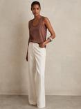Reiss Ruby Silk Blend Front Vest Top, Mocha Brown