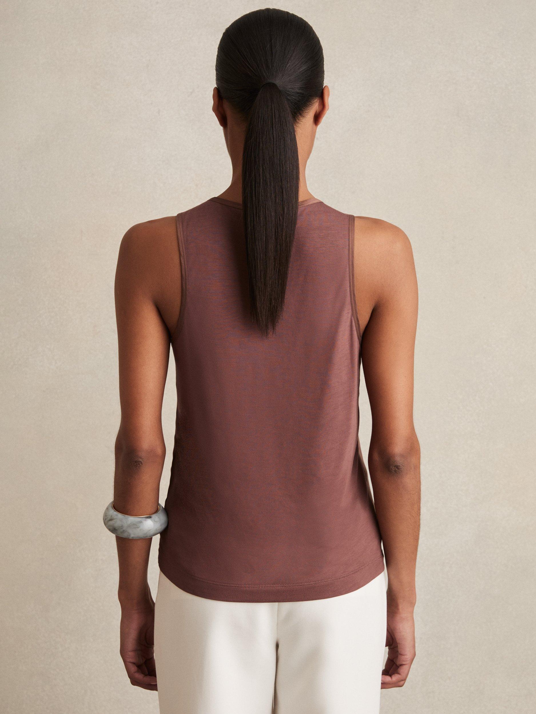 Product image 2 of 5, which shows Reiss Ruby Silk Blend Front Vest Top, Mocha Brown, XS