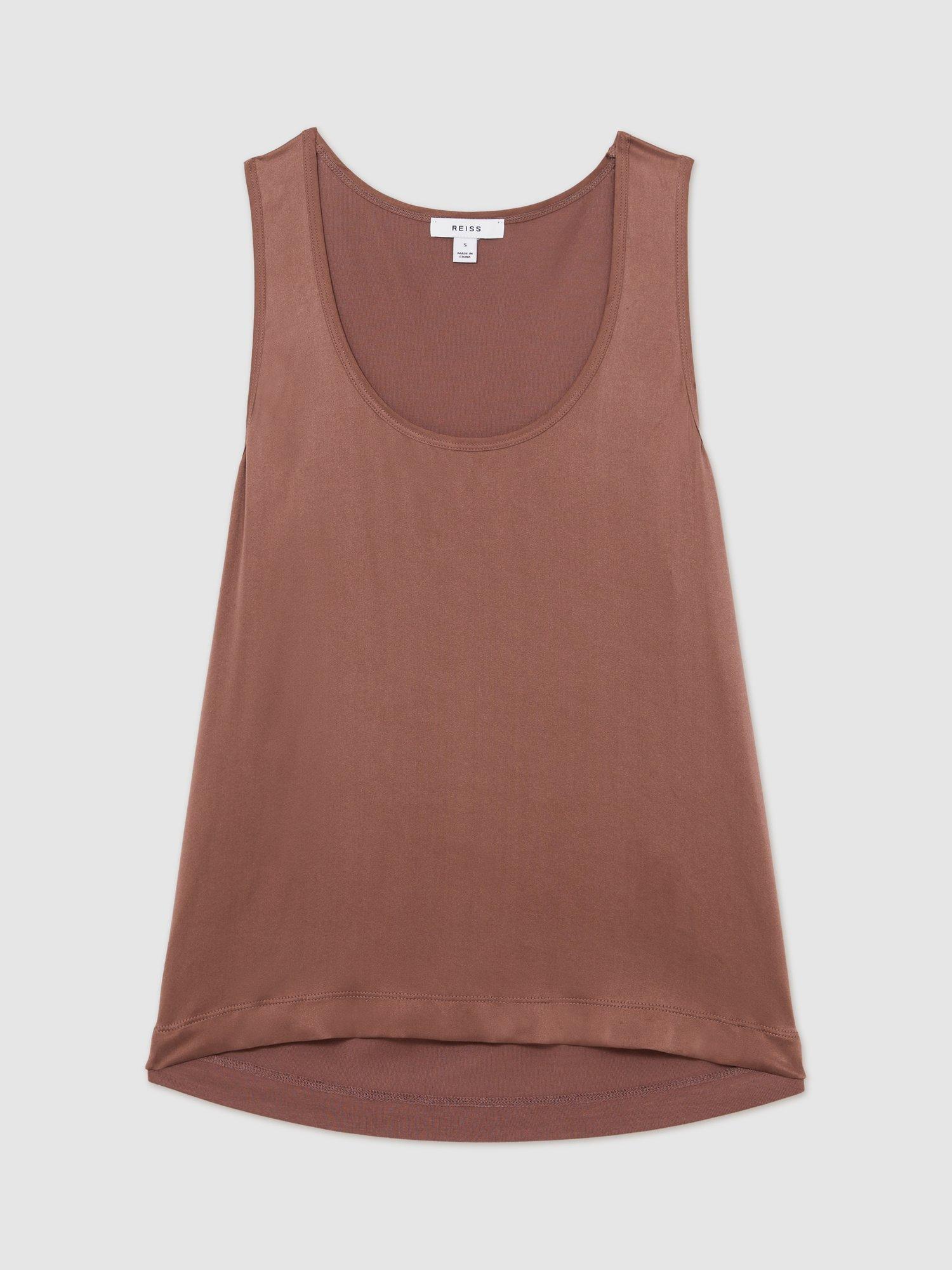 Product image 3 of 5, which shows Reiss Ruby Silk Blend Front Vest Top, Mocha Brown, XS