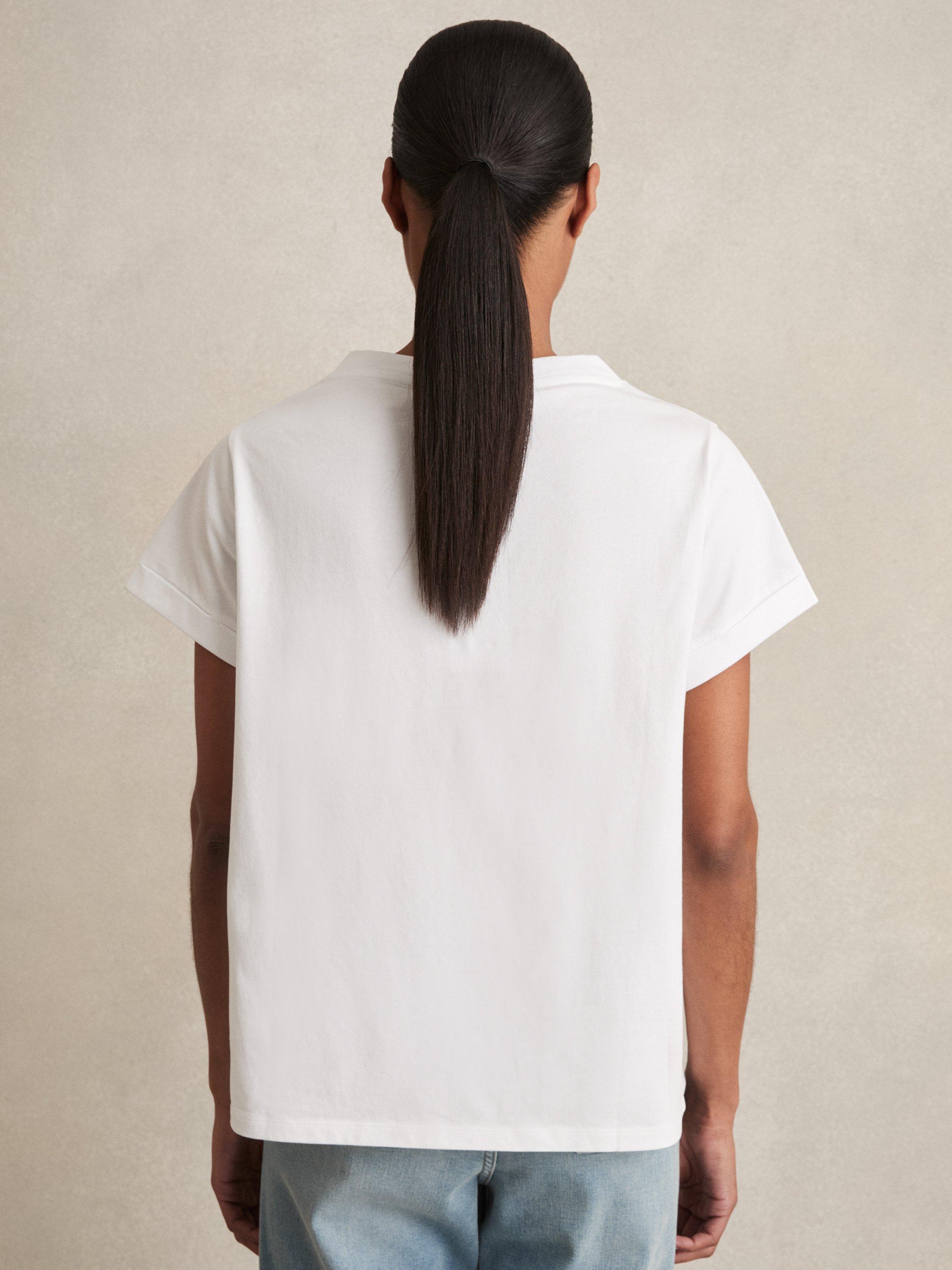Product image 2 of 5, which shows Reiss Luna V-Neck T-Shirt, White, XS
