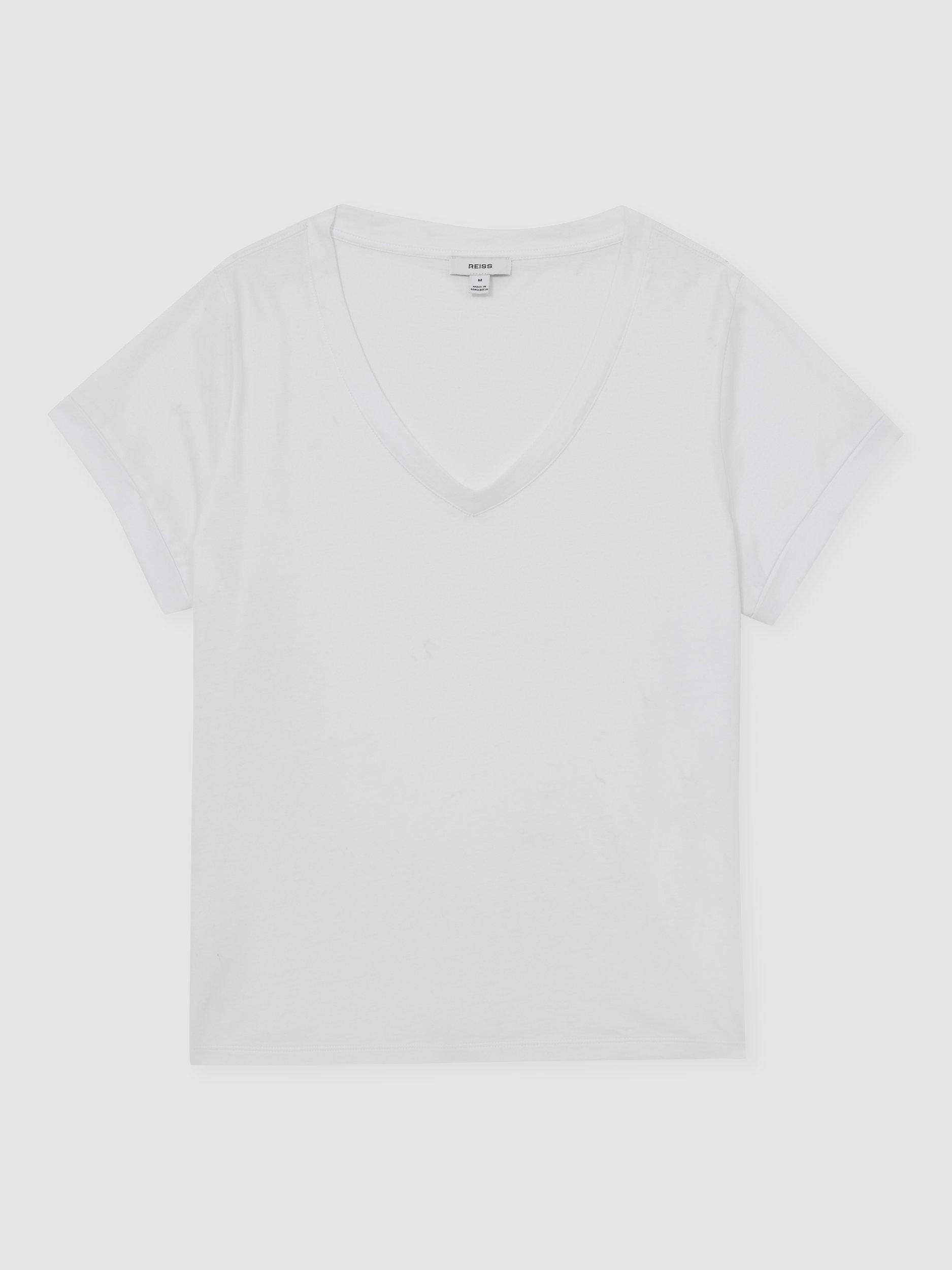 Product image 3 of 5, which shows Reiss Luna V-Neck T-Shirt, White, XS