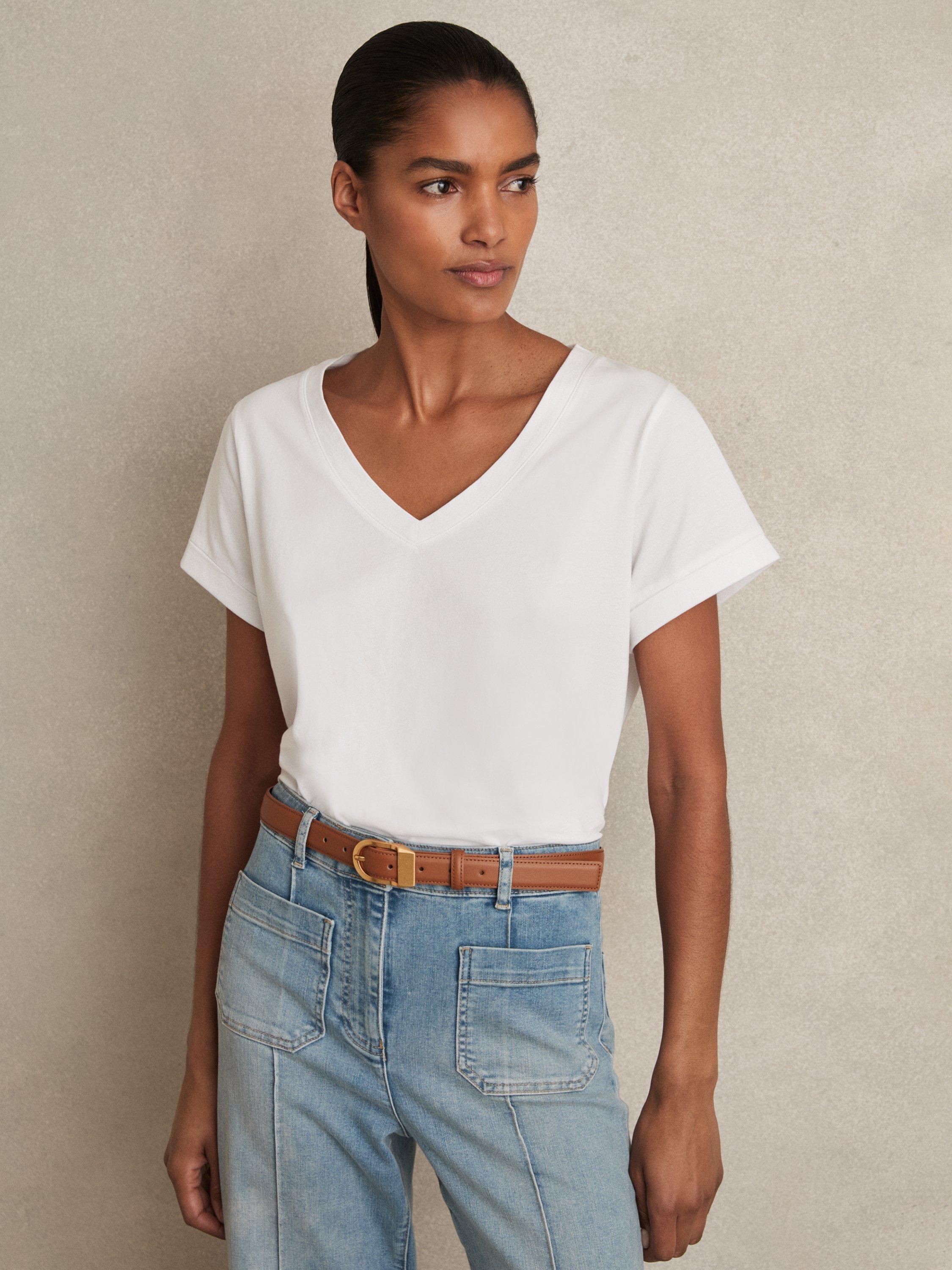 Product image 4 of 5, which shows Reiss Luna V-Neck T-Shirt, White, XS