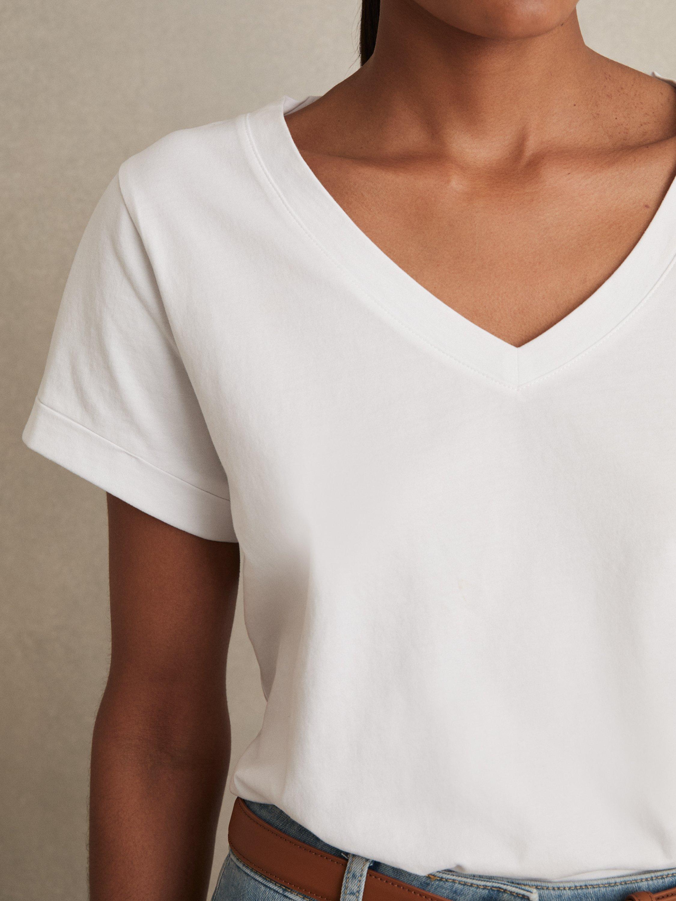 Product image 5 of 5, which shows Reiss Luna V-Neck T-Shirt, White, XS