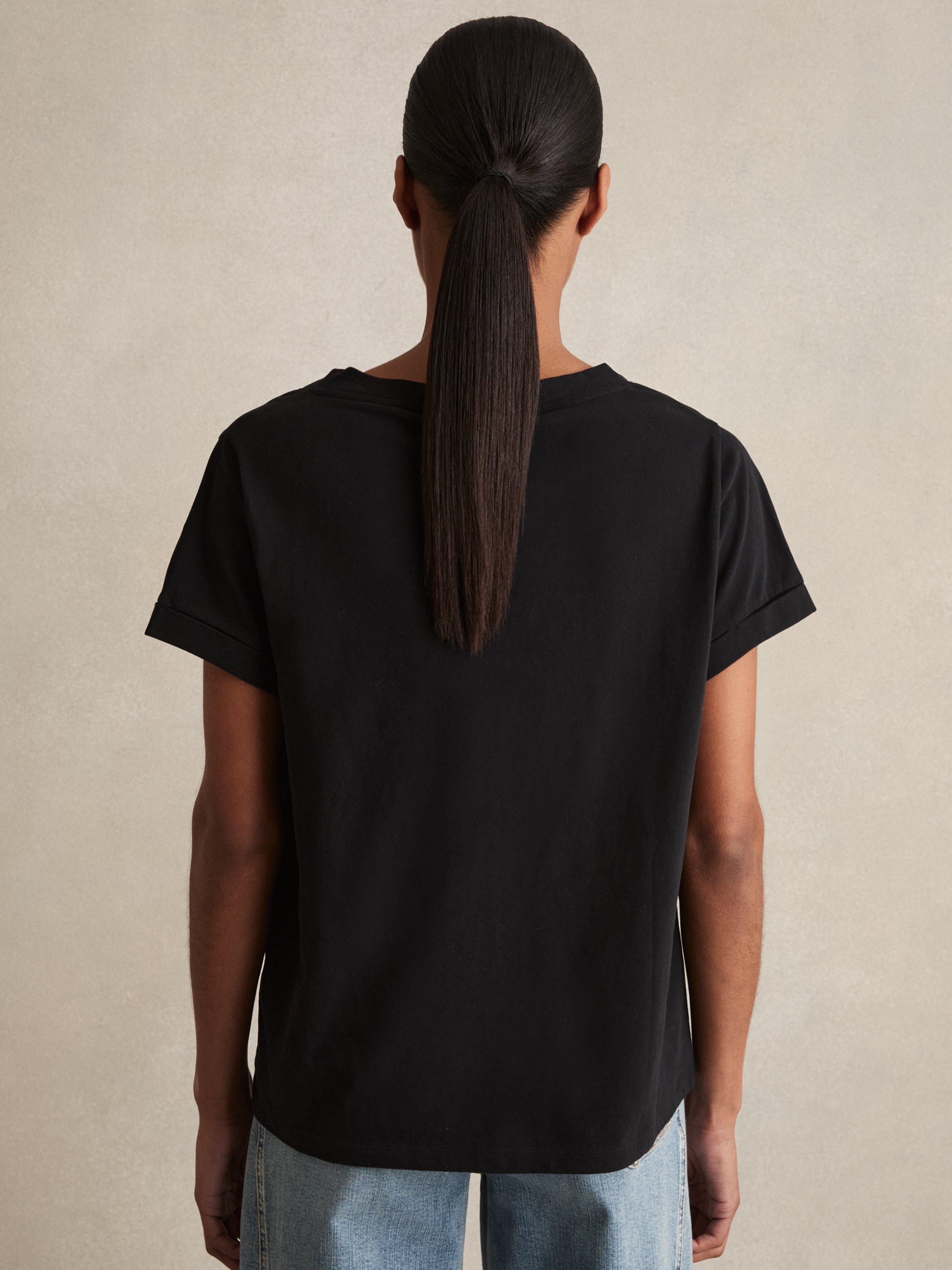 Product image 2 of 5, which shows Reiss Luna V-Neck T-Shirt, Black, XS
