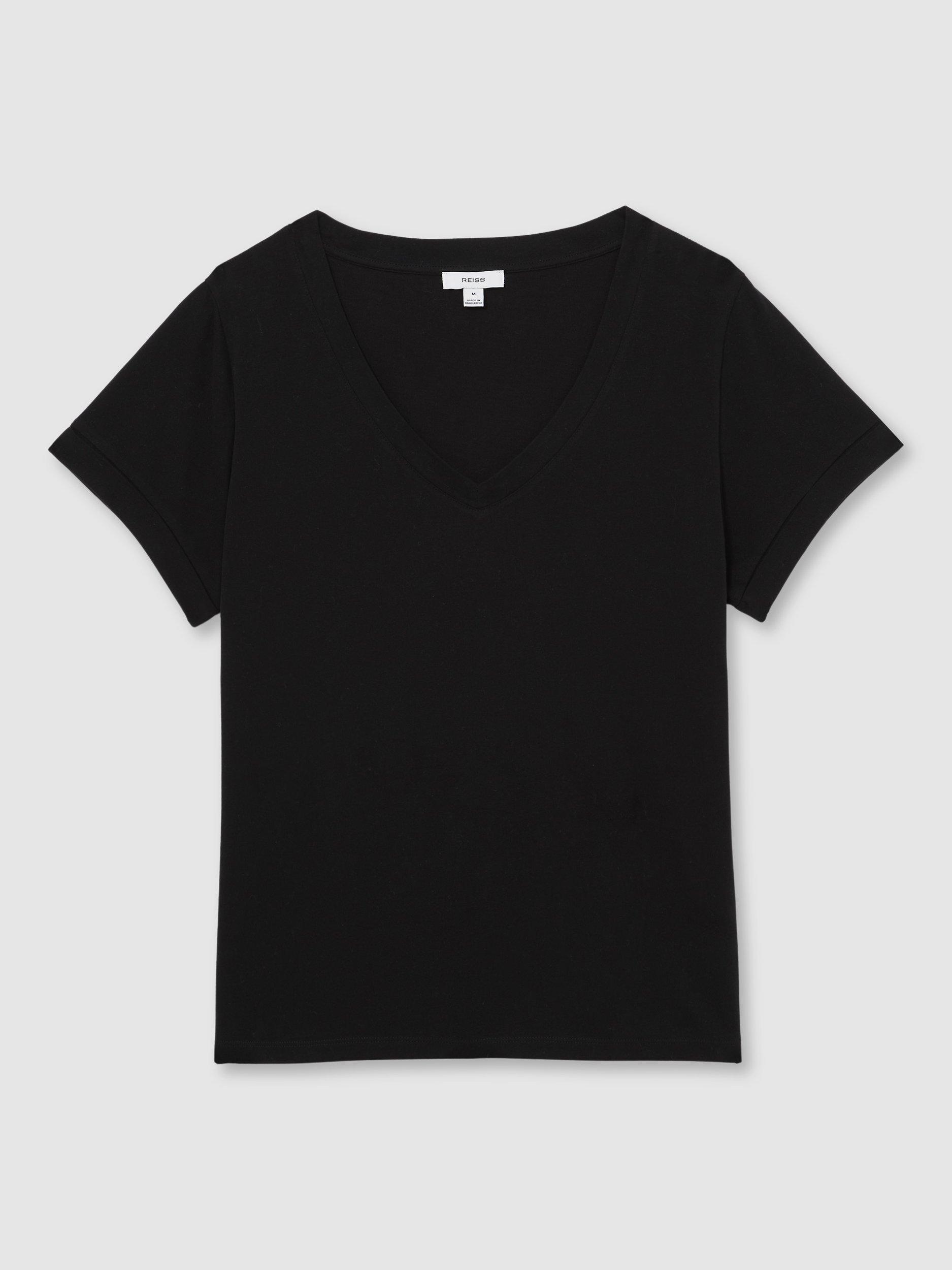 Product image 3 of 5, which shows Reiss Luna V-Neck T-Shirt, Black, XS