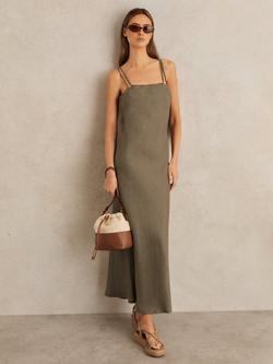 Reiss Roxanne Strappy Pure Linen Maxi Dress, Khaki, Khaki