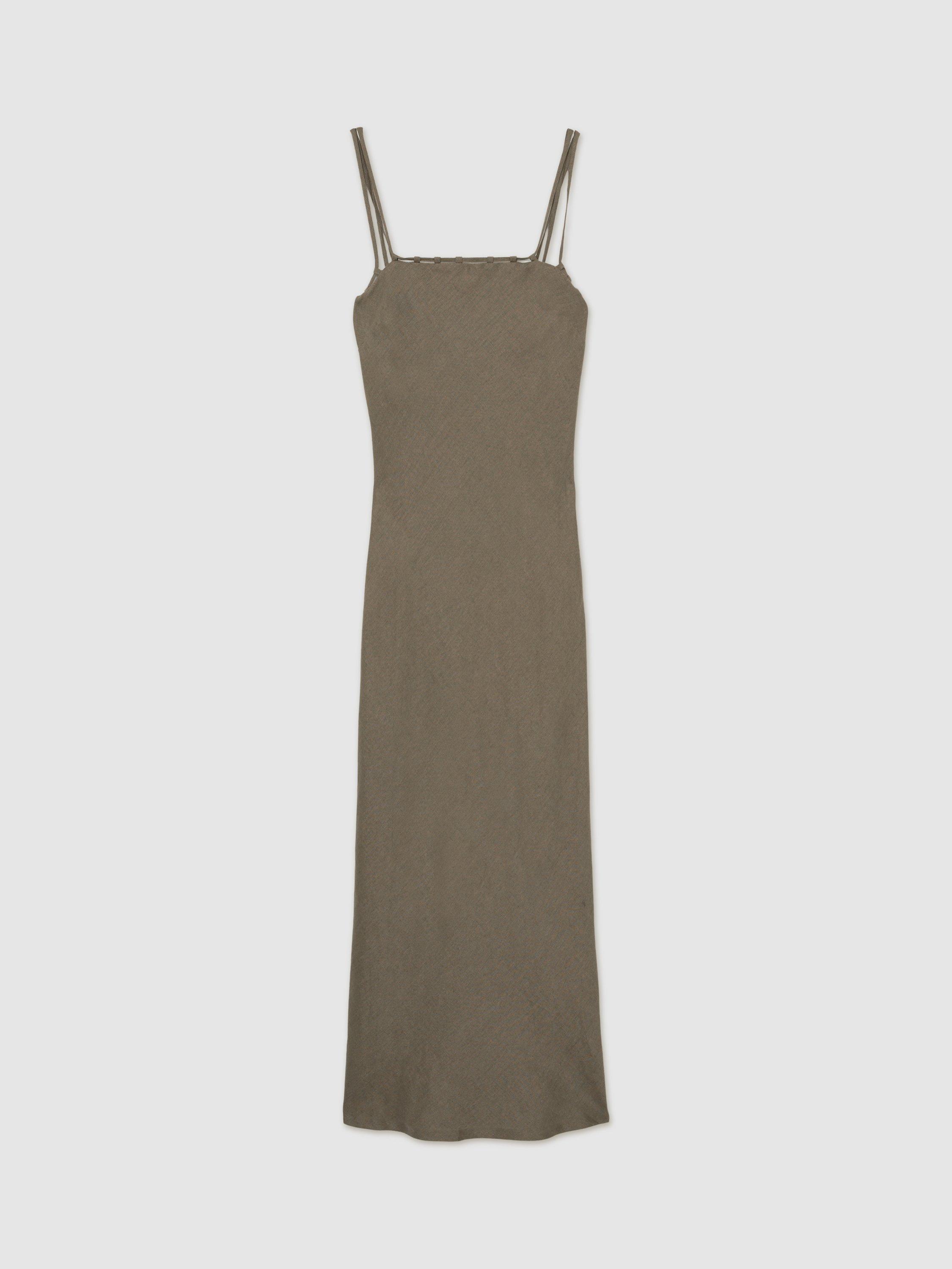 Product image 3 of 5, which shows Reiss Roxanne Strappy Pure Linen Maxi Dress, Khaki, 6