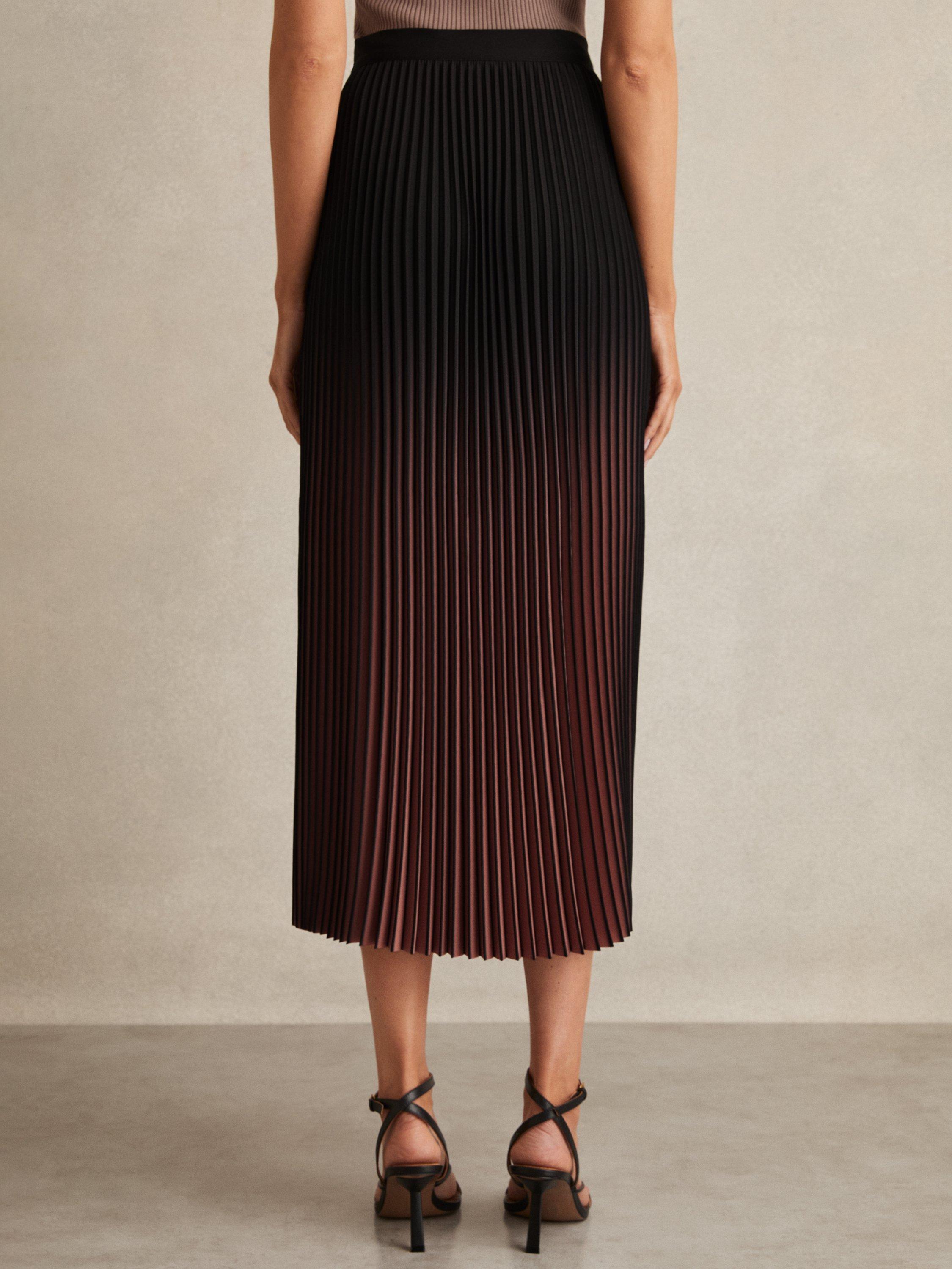 Product image 2 of 5, which shows Reiss Marlie Ombre Pleated Skirt, Black/Pink, 8