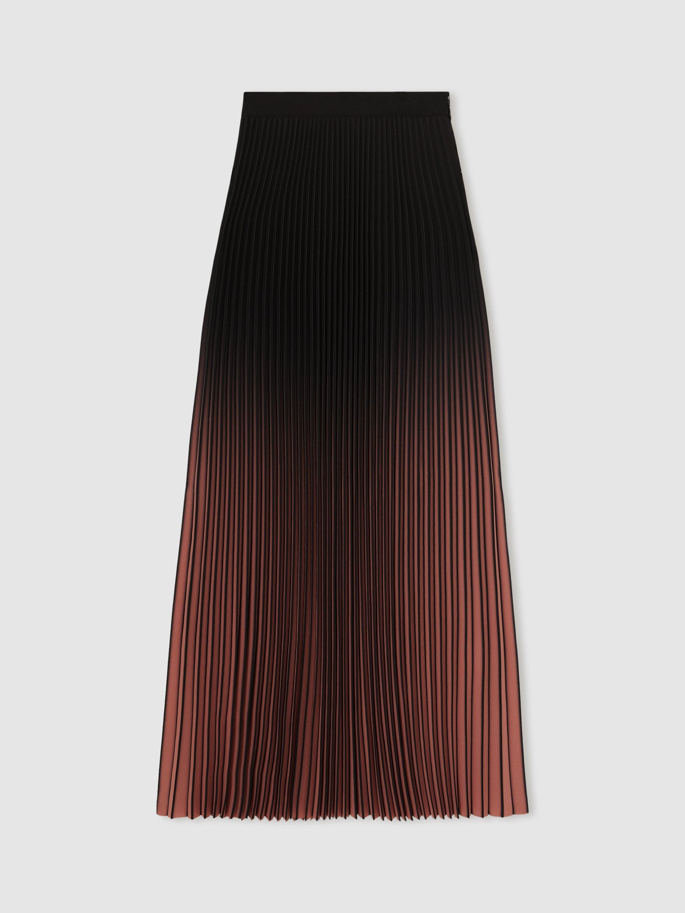 Product image 3 of 5, which shows Reiss Marlie Ombre Pleated Skirt, Black/Pink, 8