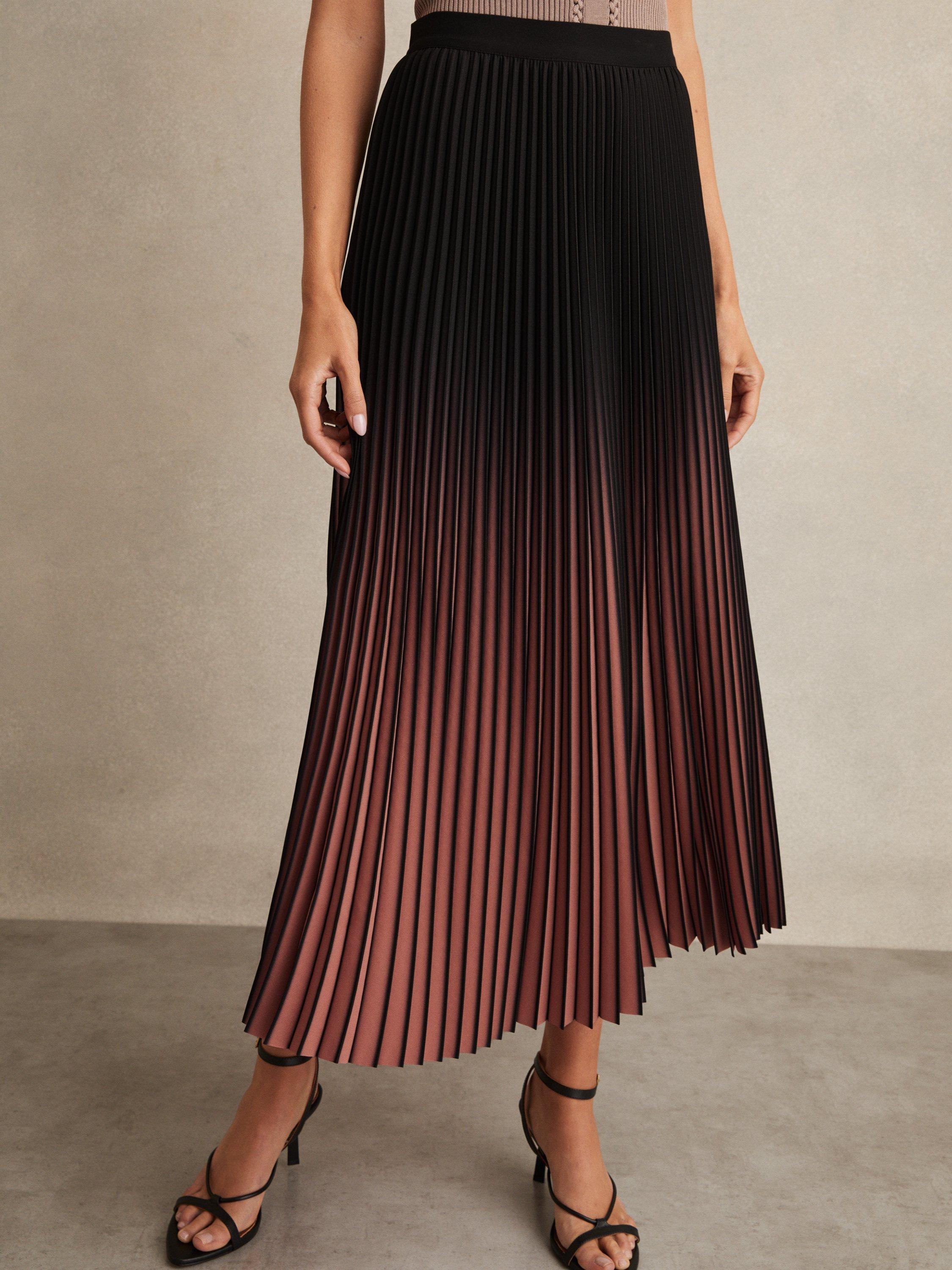 Product image 4 of 5, which shows Reiss Marlie Ombre Pleated Skirt, Black/Pink, 8