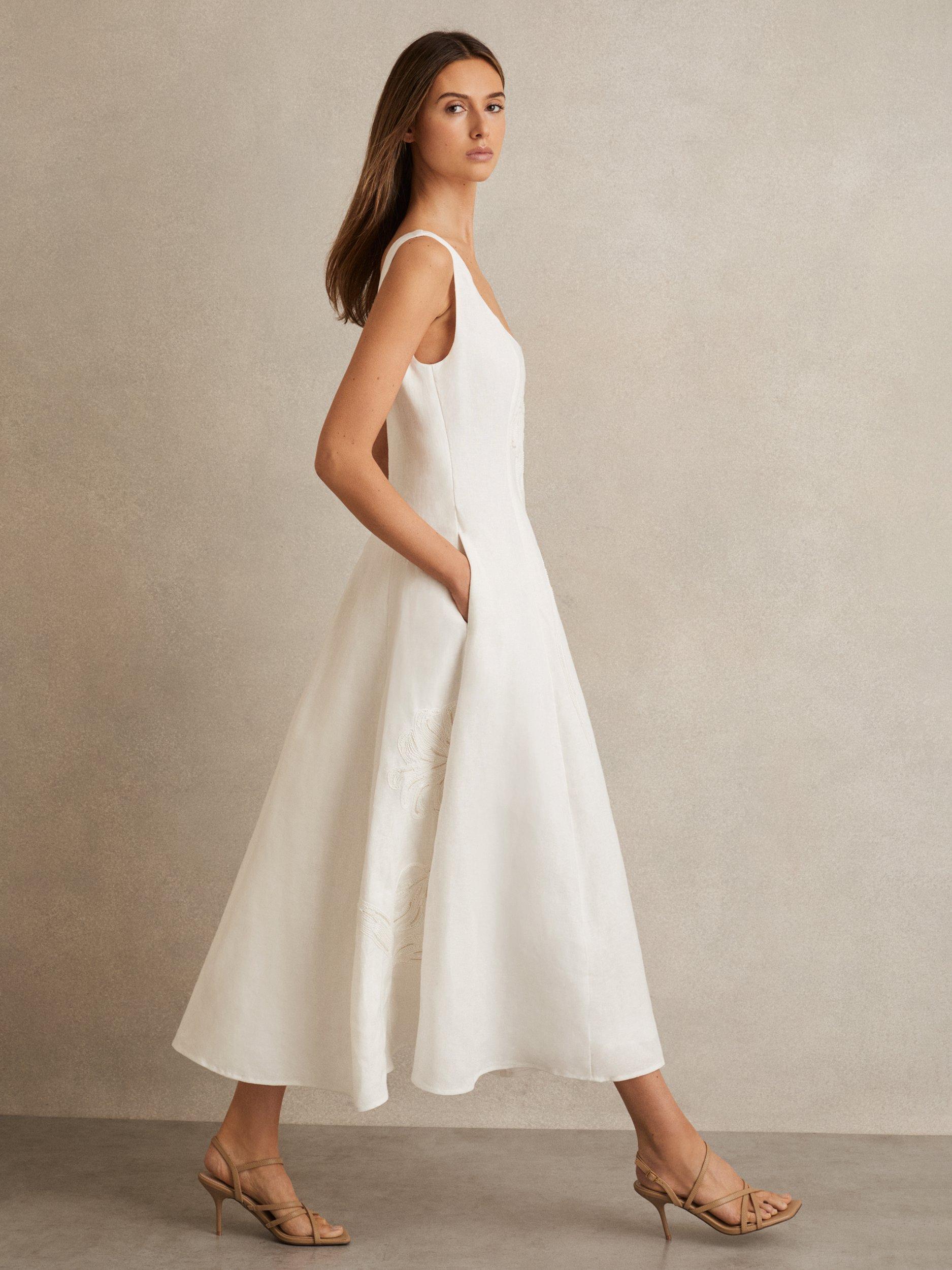 【海外限定】REISSワンピース☆Ivory Elise Linen Floral-Embroi 海外限定】REISSワンピース☆Ivory Elise Linen Floral-Embroi