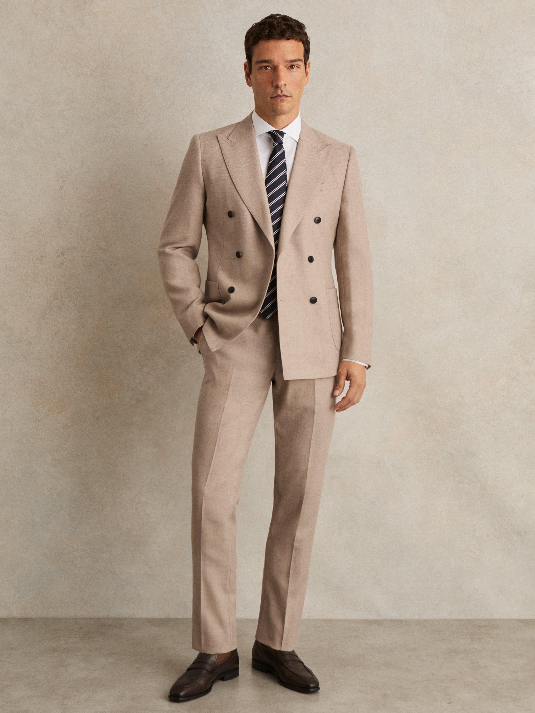 Product image 1 of 5, which shows Reiss Venus Wool Blend Slim Fit Suit Trousers, Mid Brown, 32R