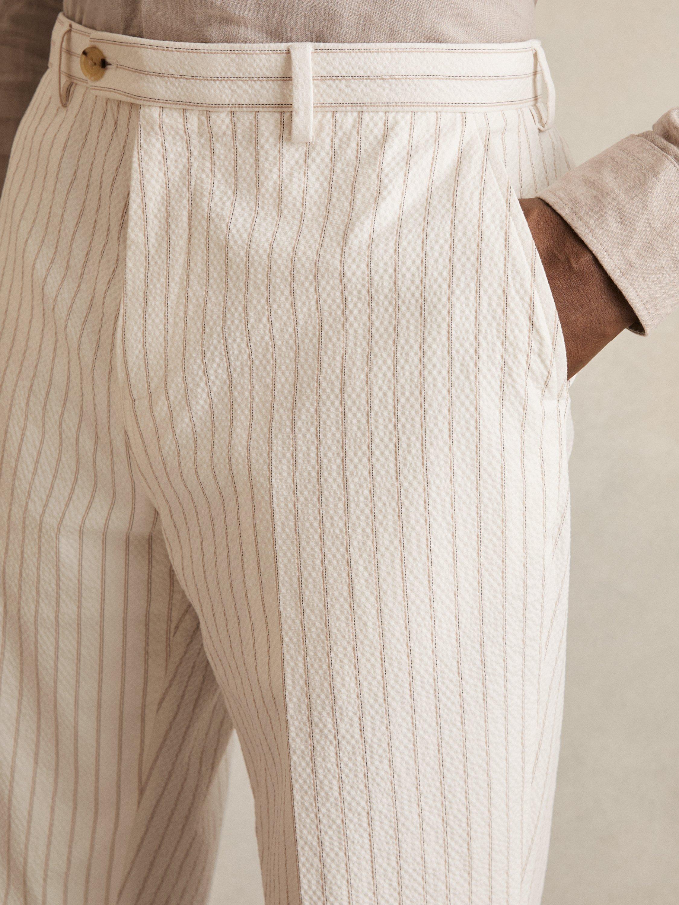 Product image 2 of 5, which shows Reiss Easton Striped Cotton Blend Suit Trousers, White/Multi, 28R