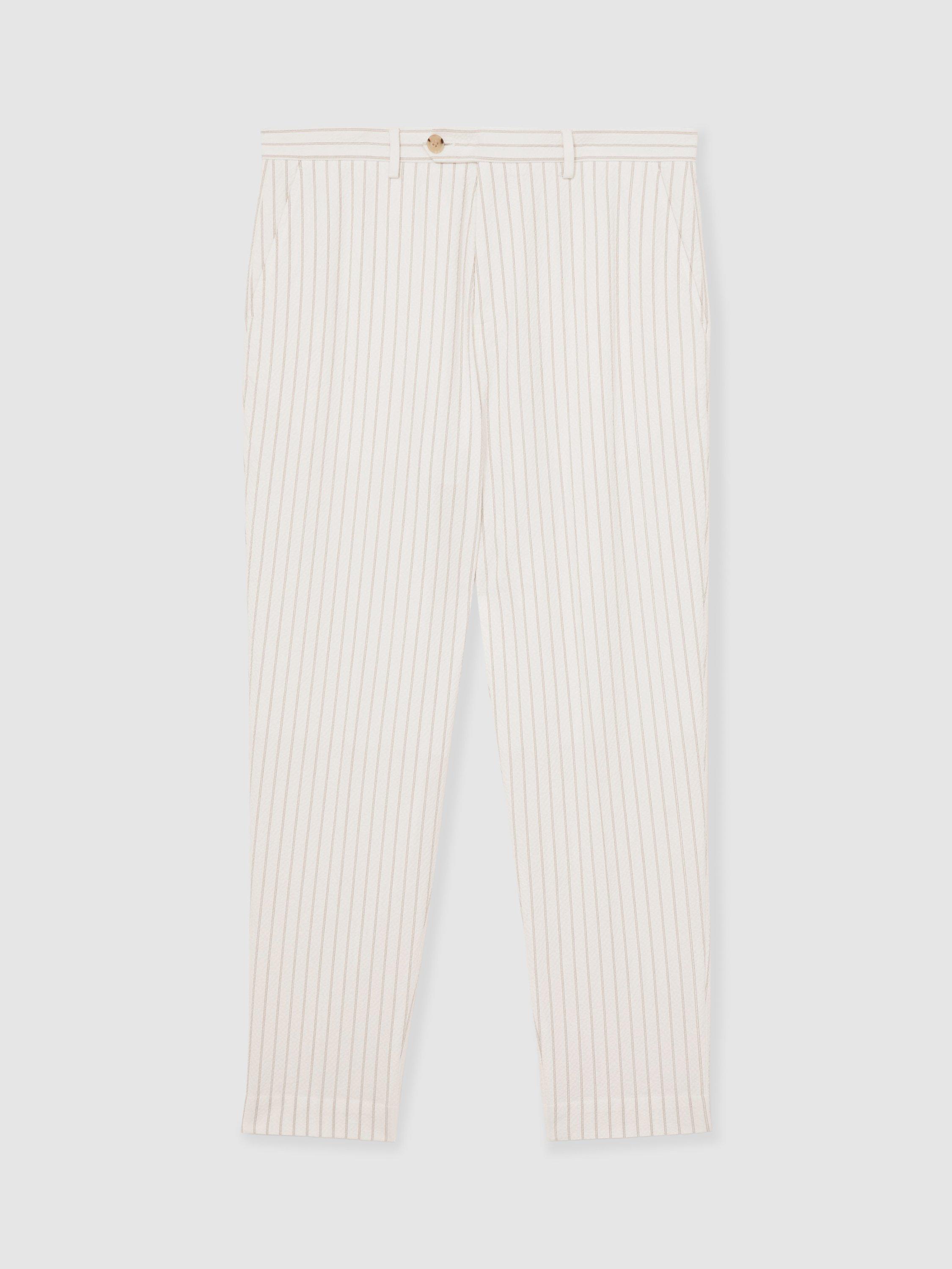 Product image 3 of 5, which shows Reiss Easton Striped Cotton Blend Suit Trousers, White/Multi, 28R