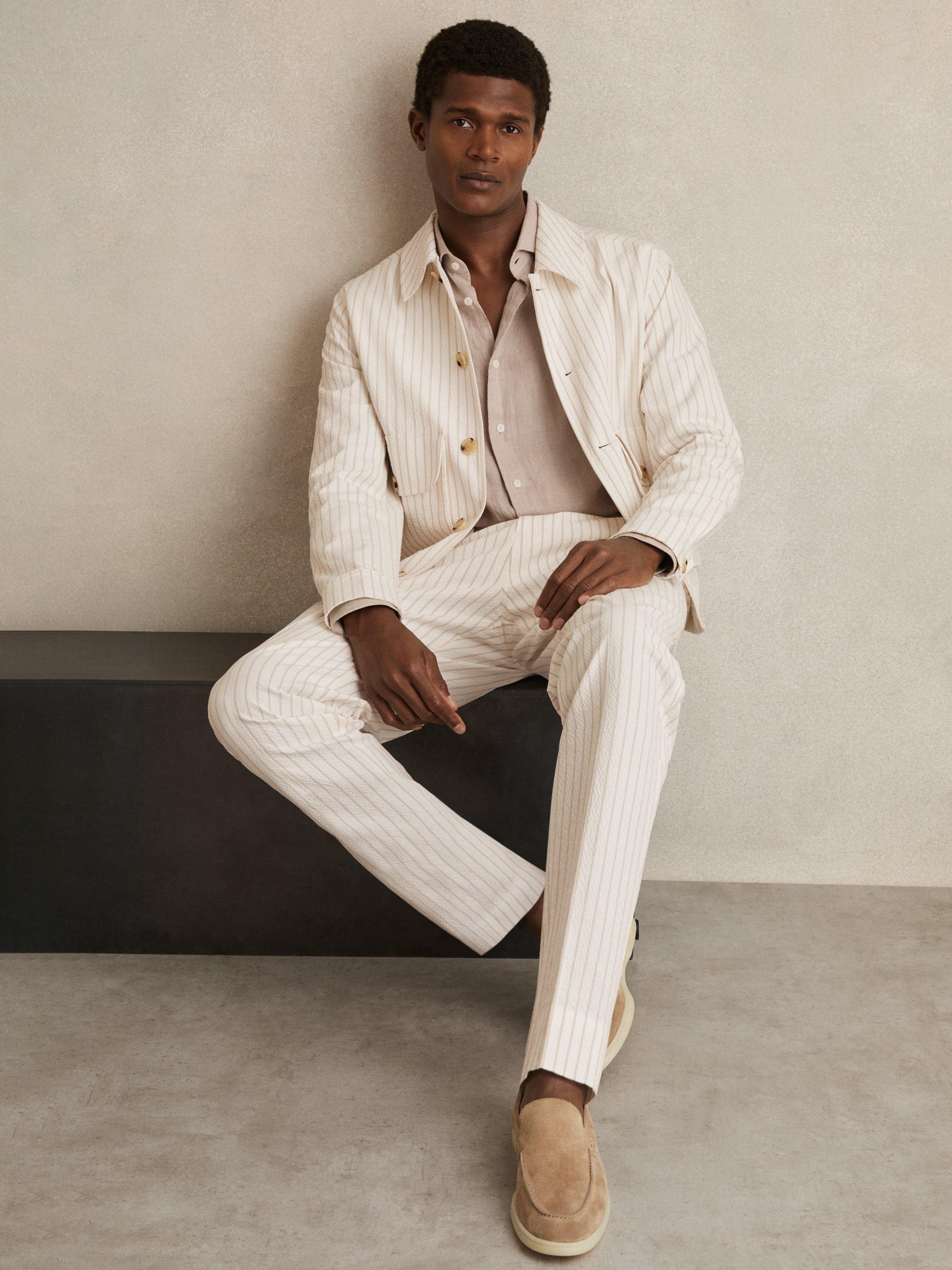 Product image 4 of 5, which shows Reiss Easton Striped Cotton Blend Suit Trousers, White/Multi, 28R