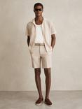 Reiss Pin Cotton Blend Pinstripe Shorts, Oatmeal/White, Oatmeal/White