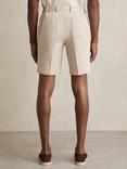 Reiss Pin Cotton Blend Pinstripe Shorts, Oatmeal/White, Oatmeal/White