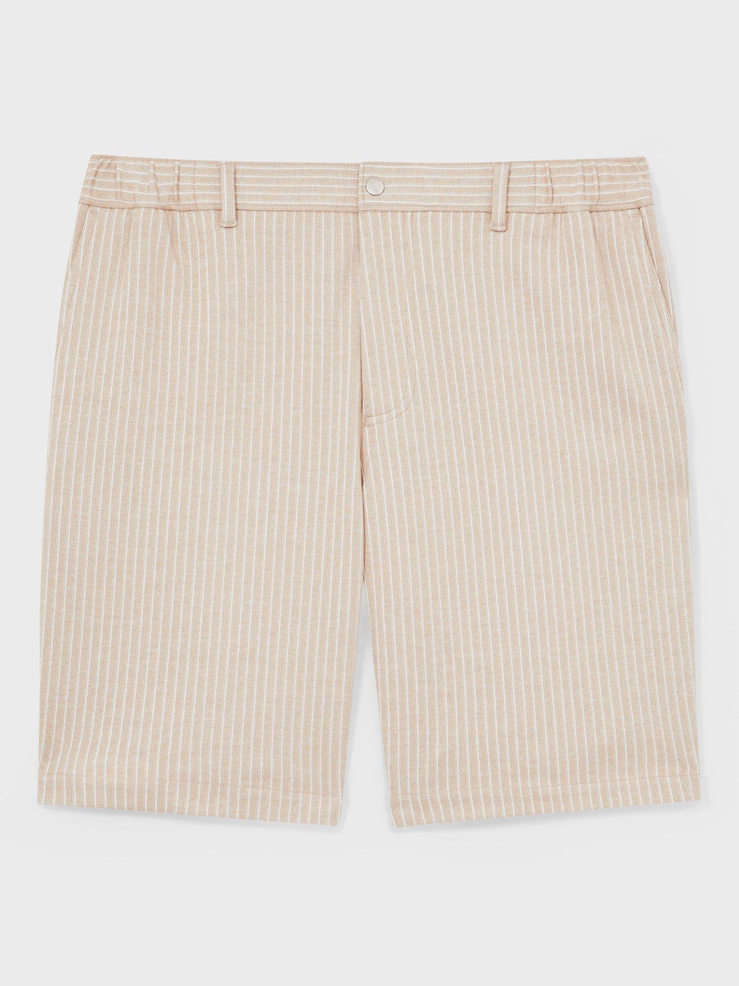 Product image 3 of 5, which shows Reiss Pin Cotton Blend Pinstripe Shorts, Oatmeal/White, 28R