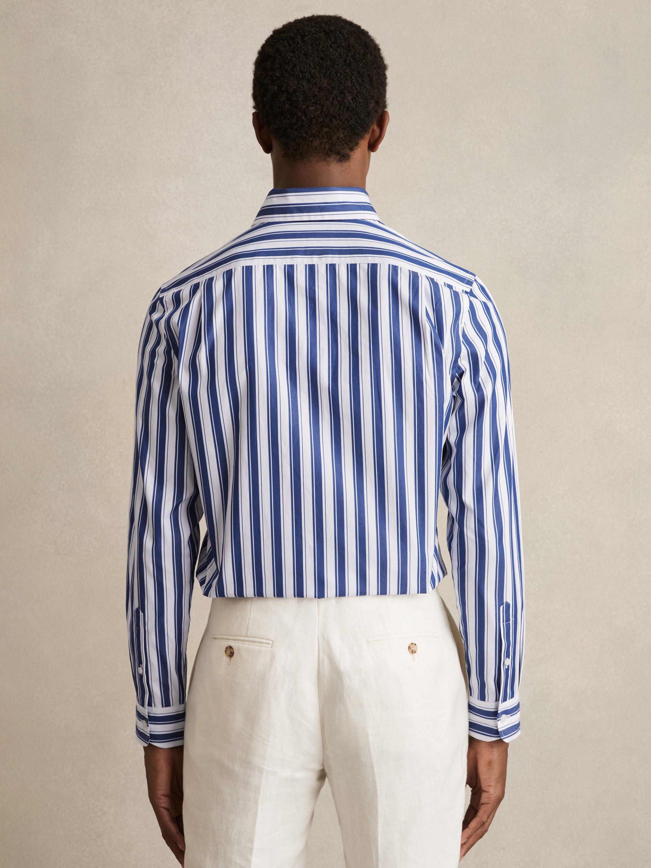 Product image 2 of 5, which shows Reiss Xeno Cotton Stripe Shirt, White/Blue, S