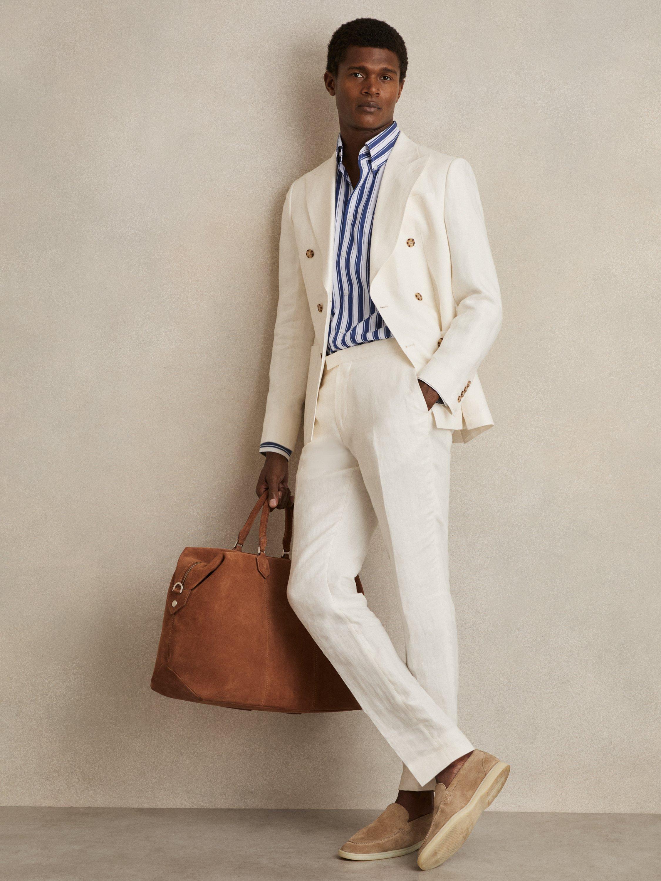 Product image 4 of 5, which shows Reiss Xeno Cotton Stripe Shirt, White/Blue, S