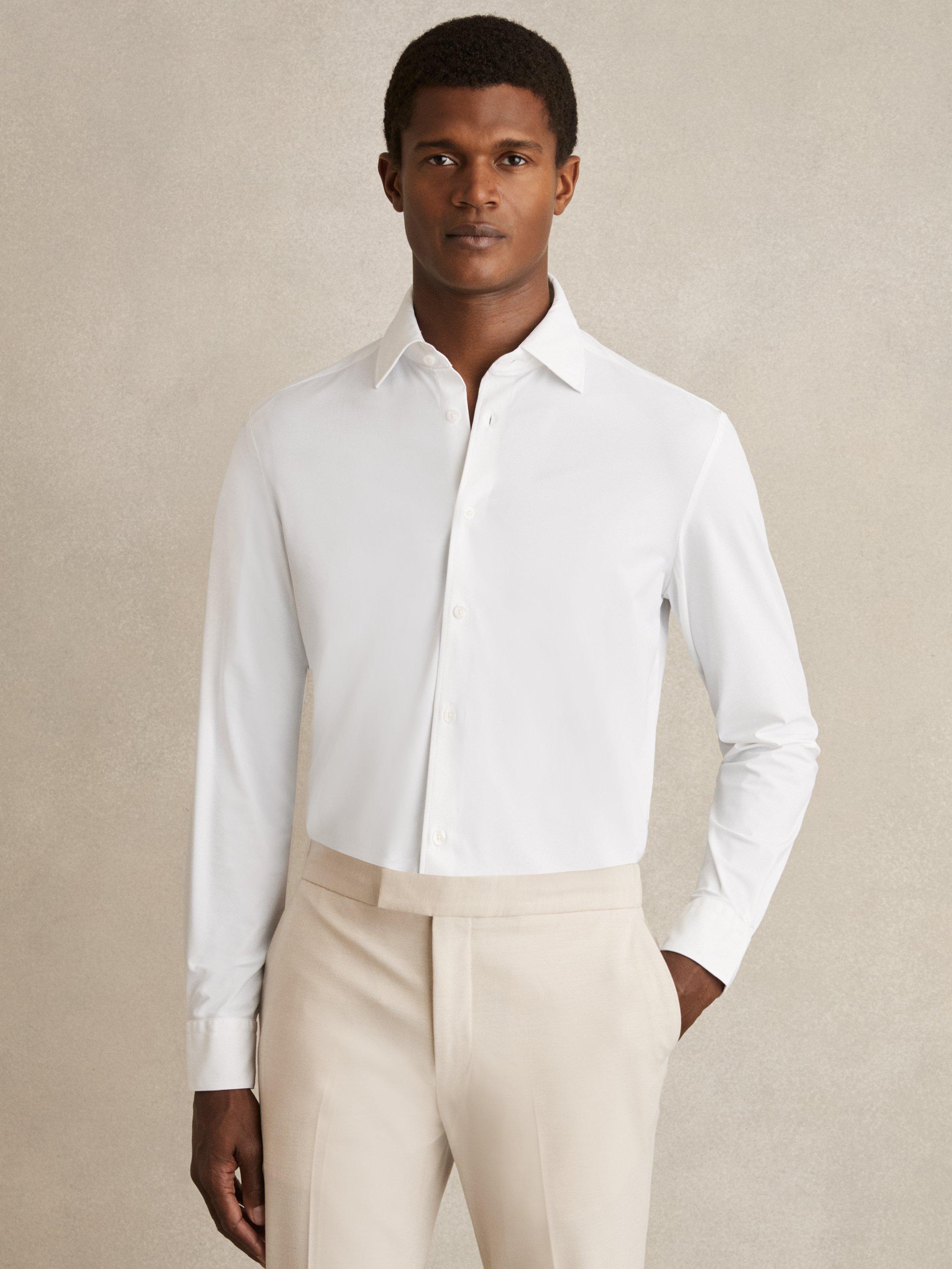 Product image 1 of 5, which shows Reiss Voyager Long Sleeved Tailored Shirt, White, XS