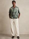 Reiss Marble Short Sleeved Cuban Collar Shirt, Sage Green