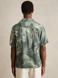 Reiss Marble Short Sleeved Cuban Collar Shirt, Sage Green