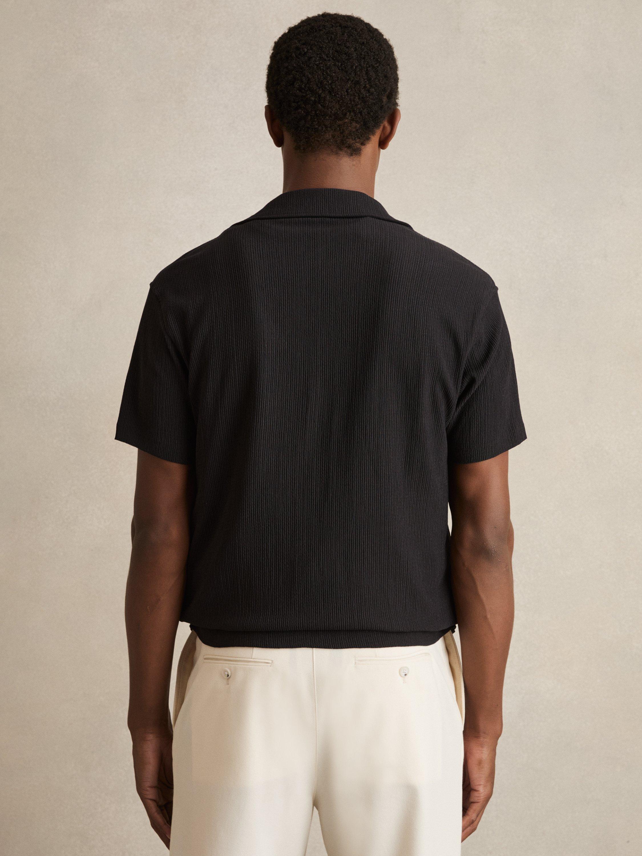 Product image 3 of 5, which shows Reiss Coast Short Sleeved Cuban Collar Shirt, Black, XS