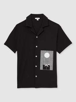 Reiss Coast Short Sleeved Cuban Collar Shirt, Black - view 2, Black