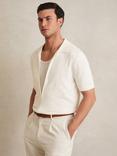 Reiss Tay Cotton Blend Pointelle Knit Zip Through Shirt, White, White