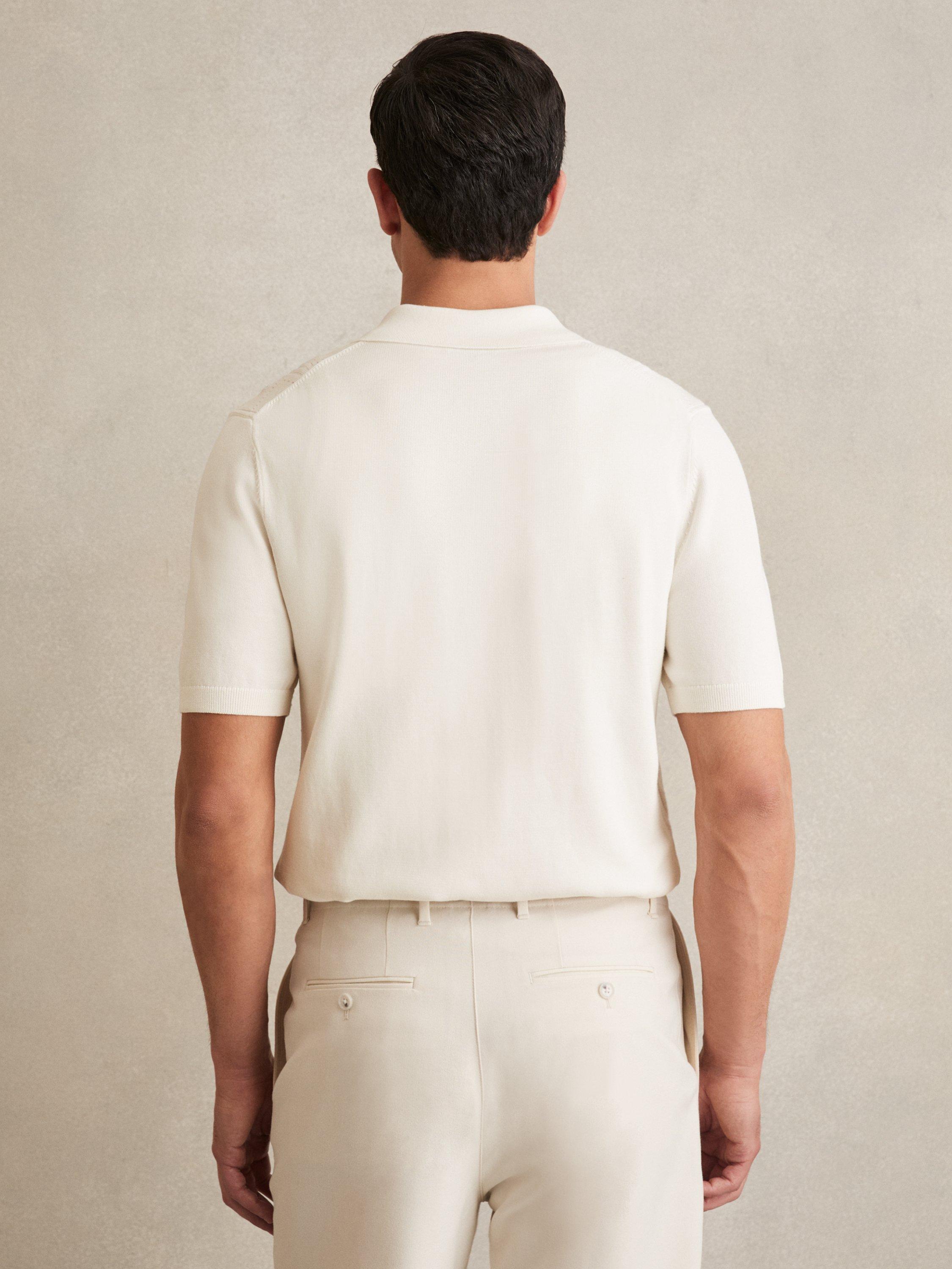 Product image 2 of 5, which shows Reiss Tay Cotton Blend Pointelle Knit Zip Through Shirt, White, S