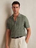 Reiss Tay Cotton Blend Pointelle Knit Zip Through Shirt, White