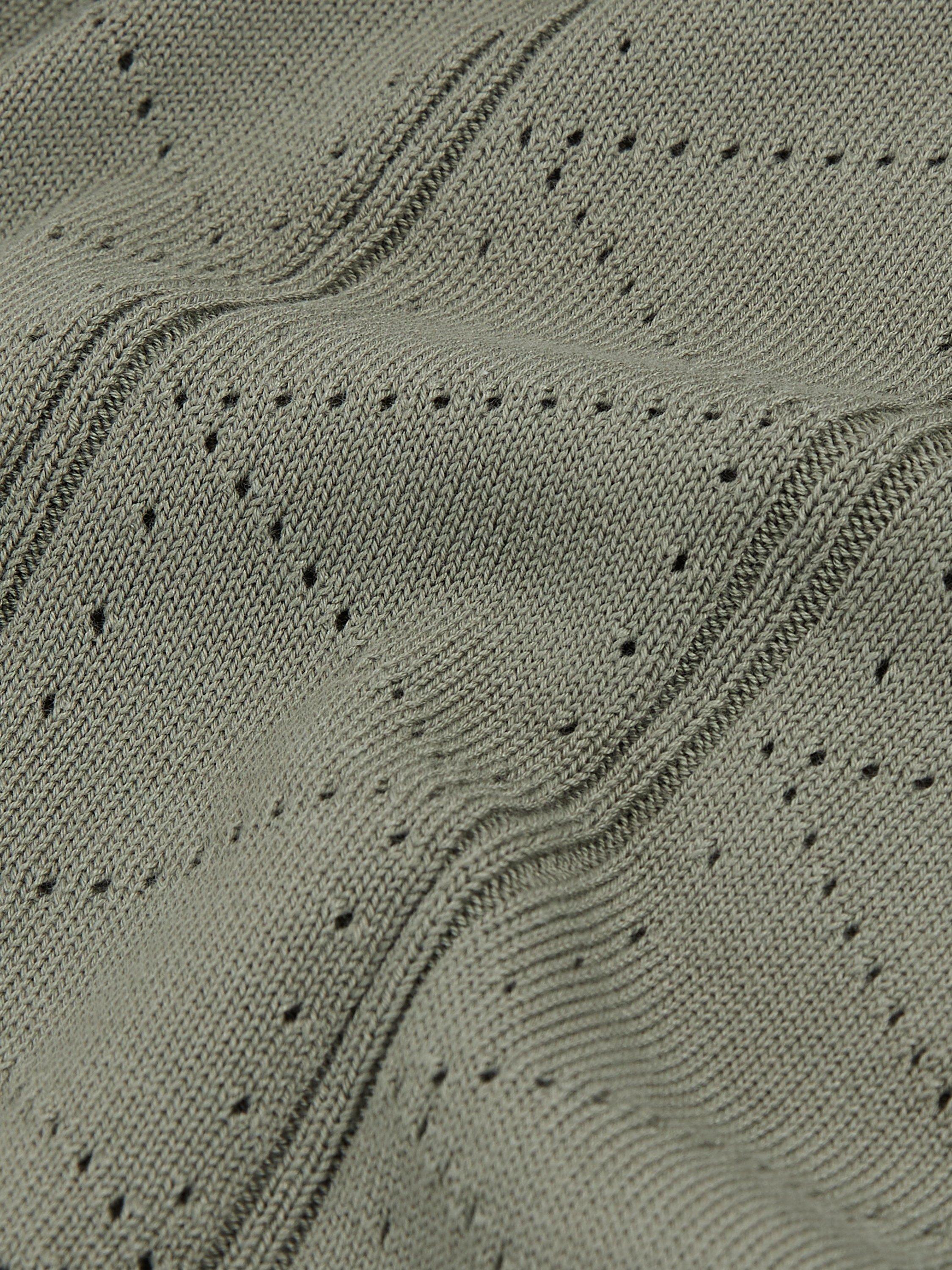 Product image 2 of 5, which shows Reiss Tay Cotton Blend Pointelle Knit Zip Through Shirt, Sage, M