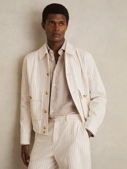 Reiss Easton Seersucker Pinstripe Harrington Jacket, Off White/Multi, Off White/Multi