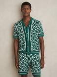 Reiss Edmonds Regular Fit Geometric Revere Collar Shirt, Green/White