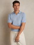 Reiss Duchie Short Sleeve Wool Polo Shirt, Soft Blue