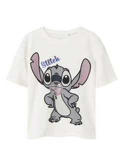 NAME IT Stitch Short Sleeve Jersey Top, Cloud Dancer, Cloud Dancer