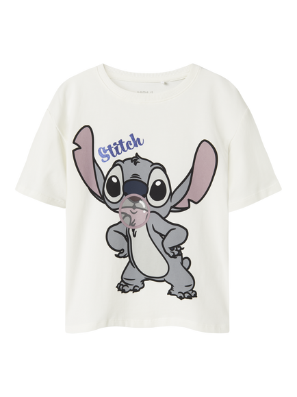 NAME IT Stitch Short Sleeve Jersey Top, Cloud Dancer, Cloud Dancer