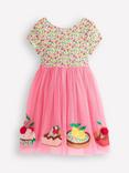 Mini Boden Kids' Ami Cotton Tulle Applique Dress, Salmon Pink Desserts