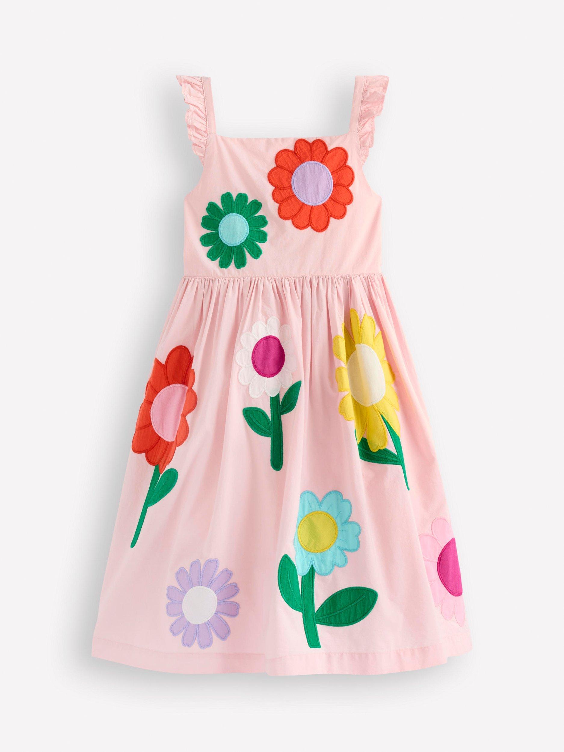 Product image 1 of 3, which shows Mini Boden Kids' Annalisa Applique Sundress, Pink Flower, 2-3 years
