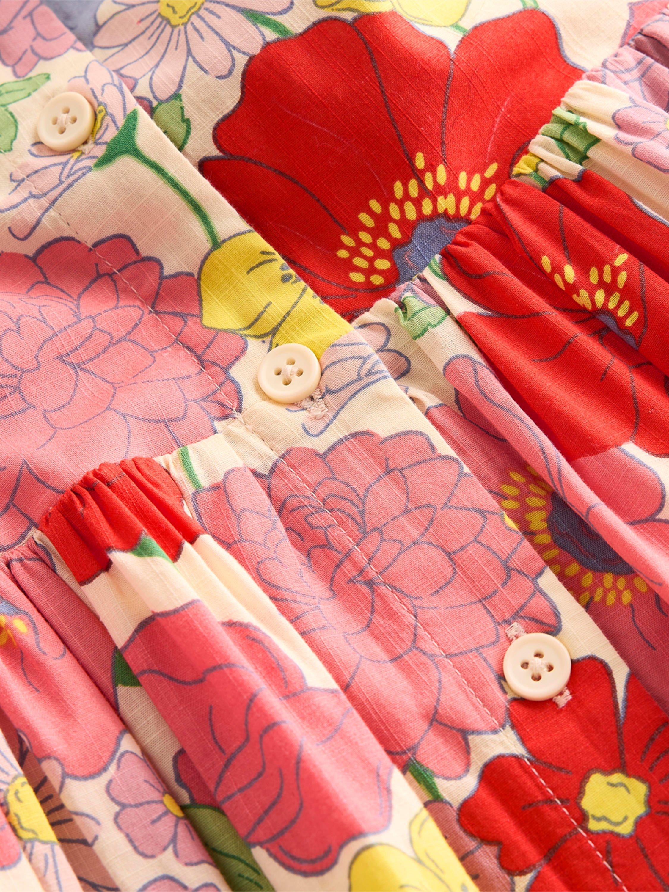 Product image 7 of 7, which shows Mini Boden Kids' Remy Cotton Sleeveless Button Dress, Multi Summer Garden, 8-9 years