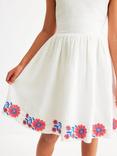 Mini Boden Kids' Harper Cotton Sleeveless Floral Dress, White Embroidered