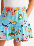 Mini Boden Kids' Cotton Tiered Jersey Skort, Blue Poolside Pets